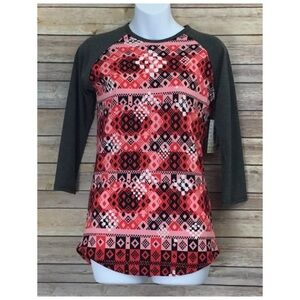 NWT Lularoe XXS Randy T Women Pink Coral Black Gray Tee shirt Raglan NEW